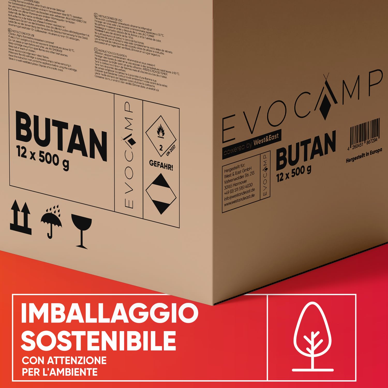 2X Cartucce di gas butano da 500g, cartuccia a vite con gas butano/propano 899 ml, cartuccia di gas conforme alla norma EN 417, cartuccia a valvola con chiusura a vite