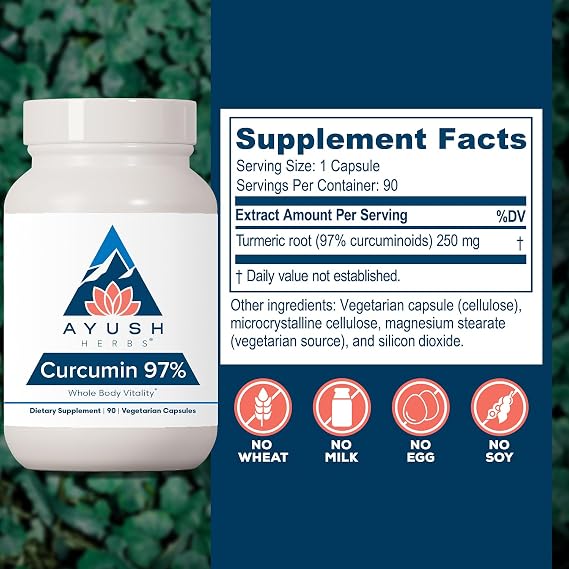 Ayush Herbs Curcumin 97%, Curcumin Supplements, Adults, 90 Servings
