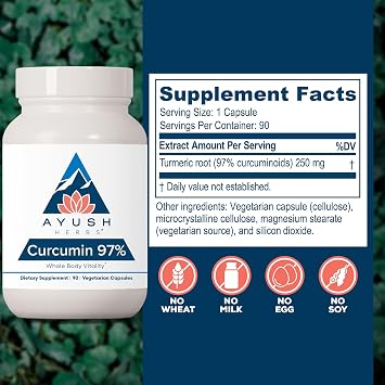 Ayush Herbs Curcumin 97%, Curcumin Supplements, Adults, 90 Servings