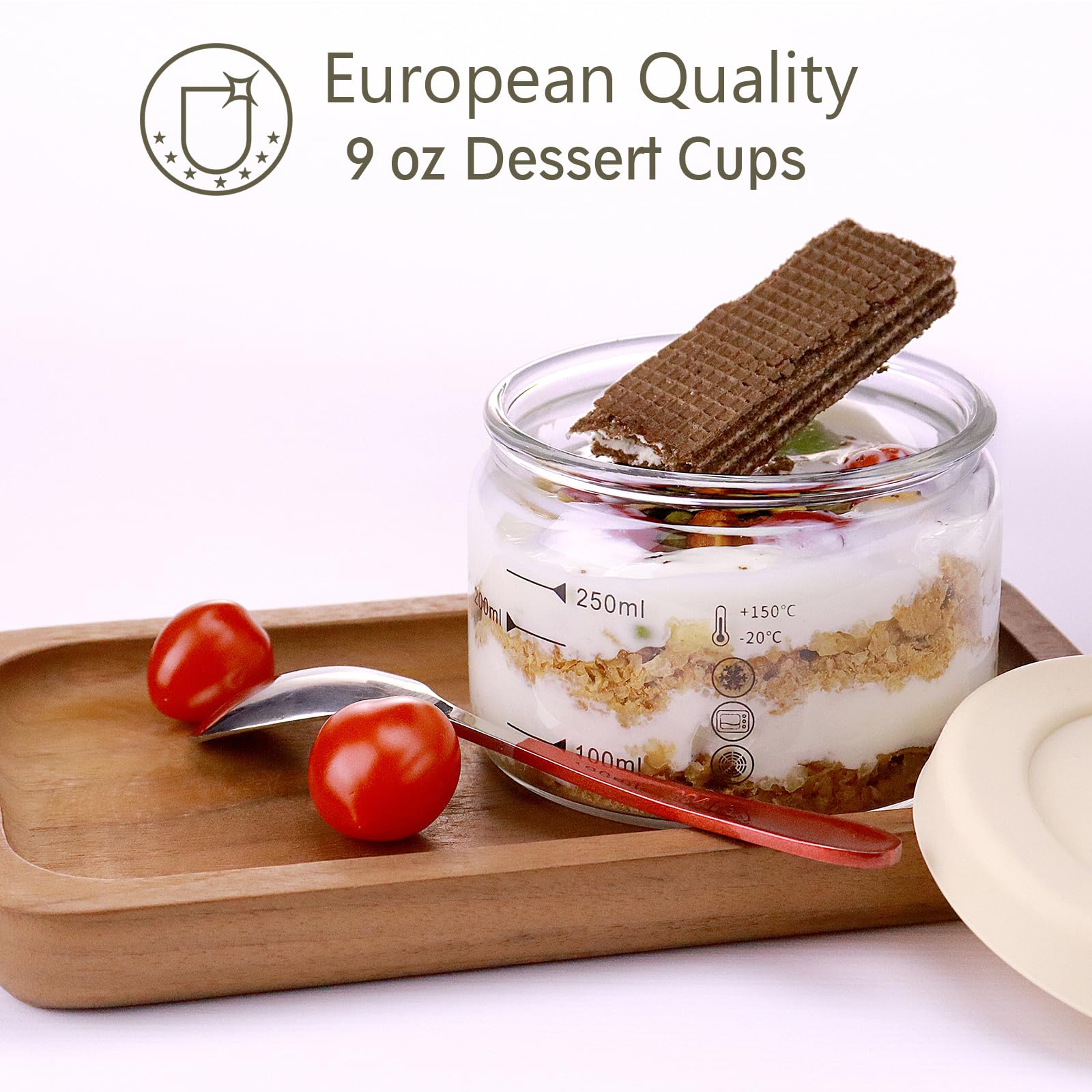 Vasos redondos de vidrio de pudín de 9 onzas, mini tazas de postre de vidrio con tapa, recipiente de comida de avena durante la noche con cubierta de sello de silicona, cuencos para vasos 2