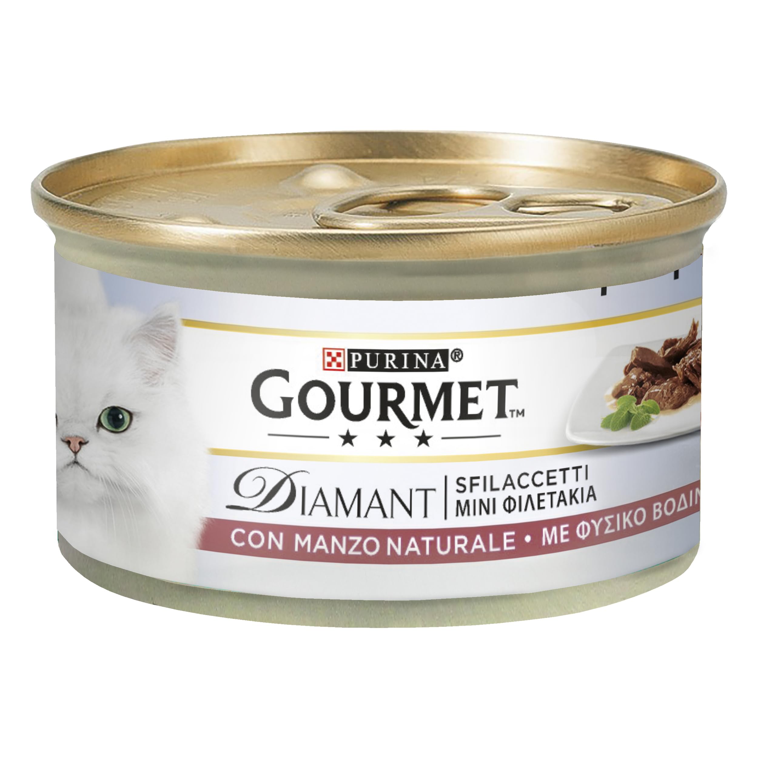 GOURMET Diamant Cibo Umido per Gatti Adulti Sfilaccetti con Manzo 24 Lattine da 85g