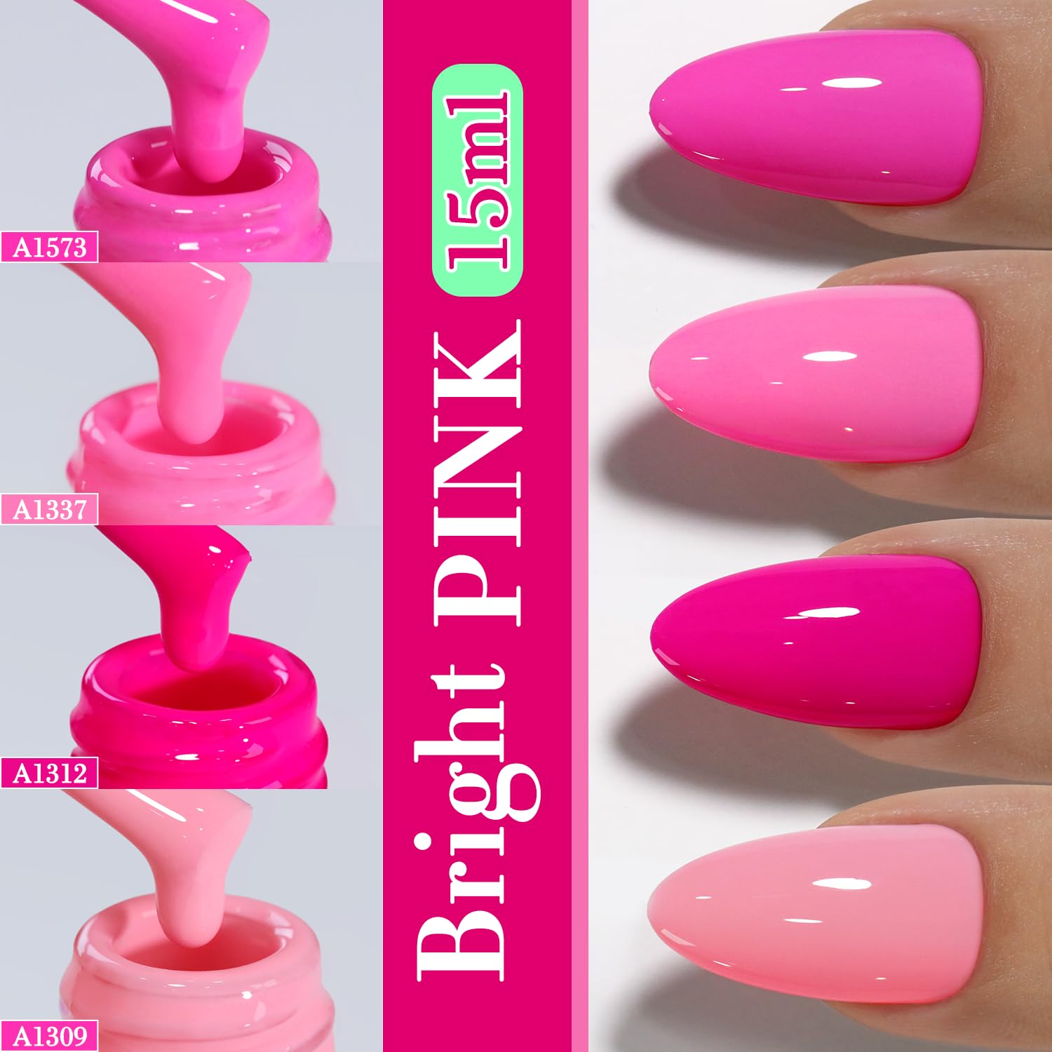 Double Rhythm Juego de 6 esmaltes de uñas de gel de 15 ml del mismo color y en el mismo frasco. Kit de manicura de gel para uñas de gel para salón de belleza y uso doméstico. Para mujeres (rosa neón