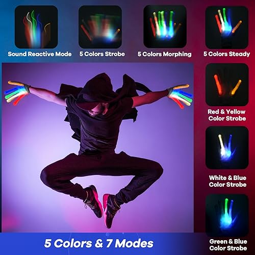 Miniatura 4 de Guantes brillantes activados por sonido 2023 con 5 colores7 modos, guantes con luz LED intermitente, juguetes divertidos para niños de 3, 4, 5, 6,
