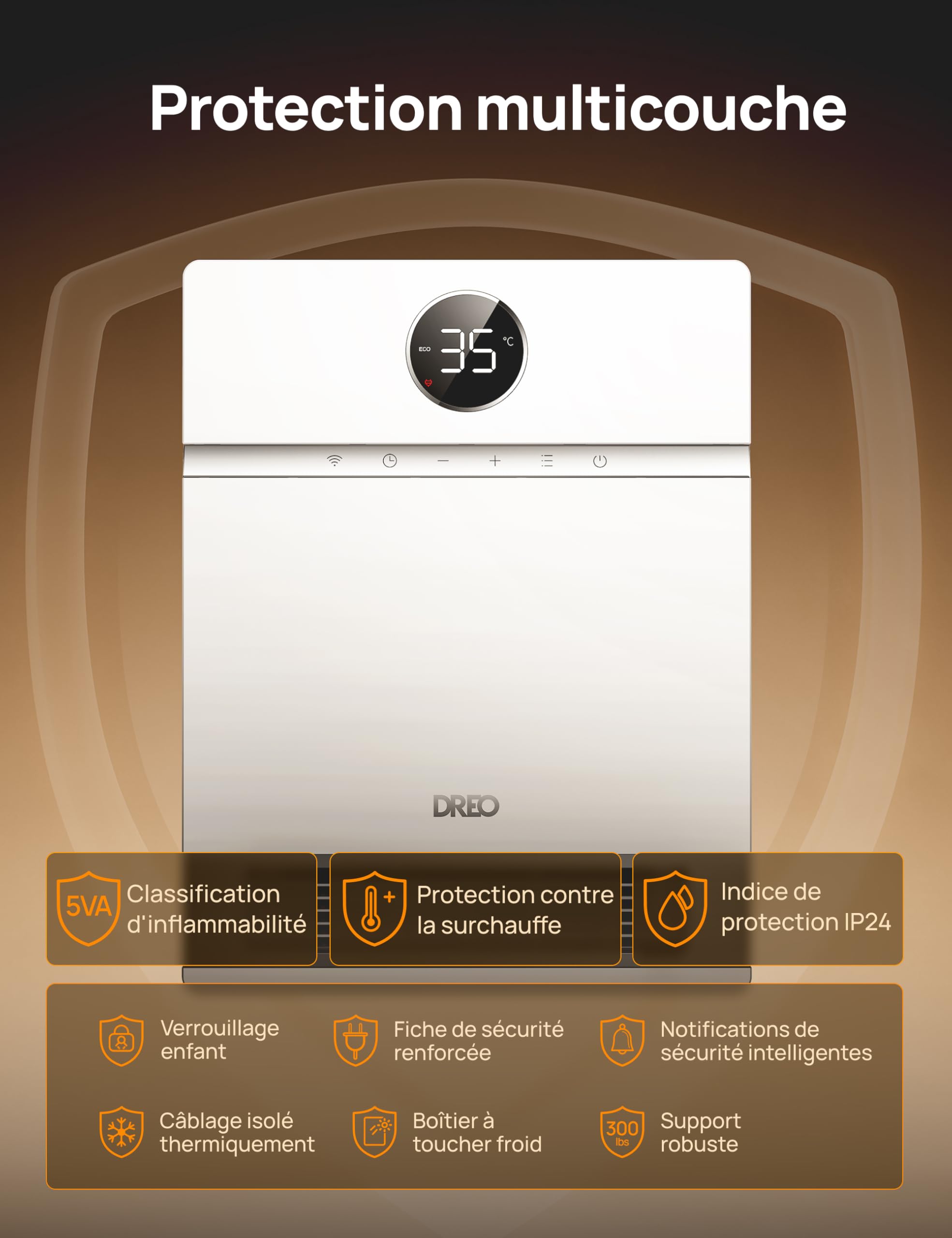 Dreo Intelligent Chauffage d'appoint, Oscillation à 30°, 2000W Chauffage Soufflant Mural, Salle de Bain, Thermostat Réglable, Télécommande, 24H Minuterie, Installation Facile, Compatible avec Alexa