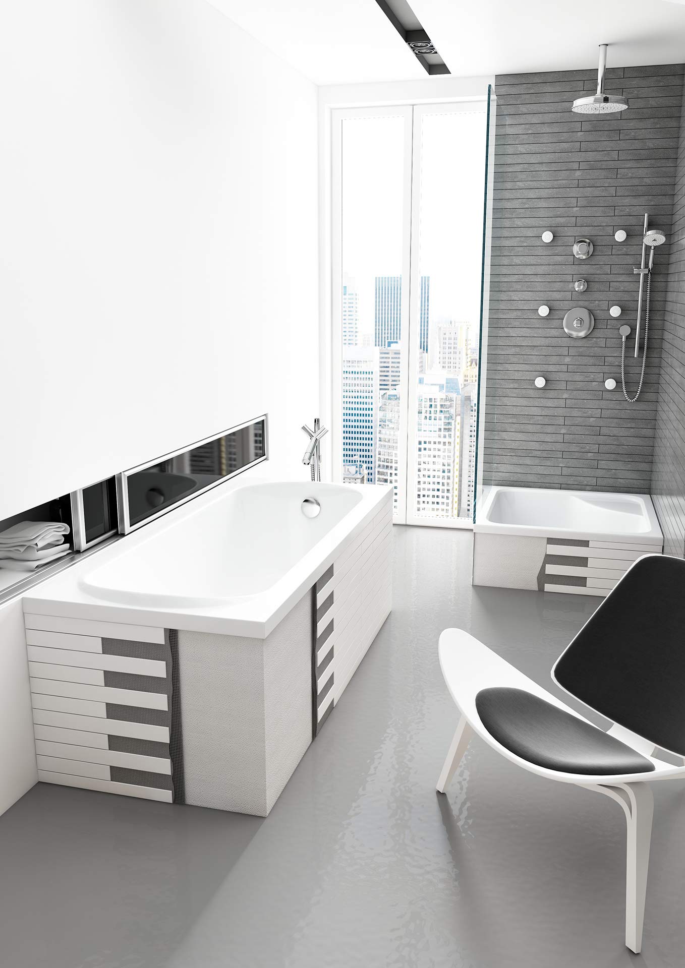 VBChome Badewanne 170x80 cm Acryl SET 3in1 Wannenträger Siphon Wanne Rechteck Weiß Classic Styroporträger Ablaufgarnitur in Chrom Viega Simplex für 2 Personen (170x80)