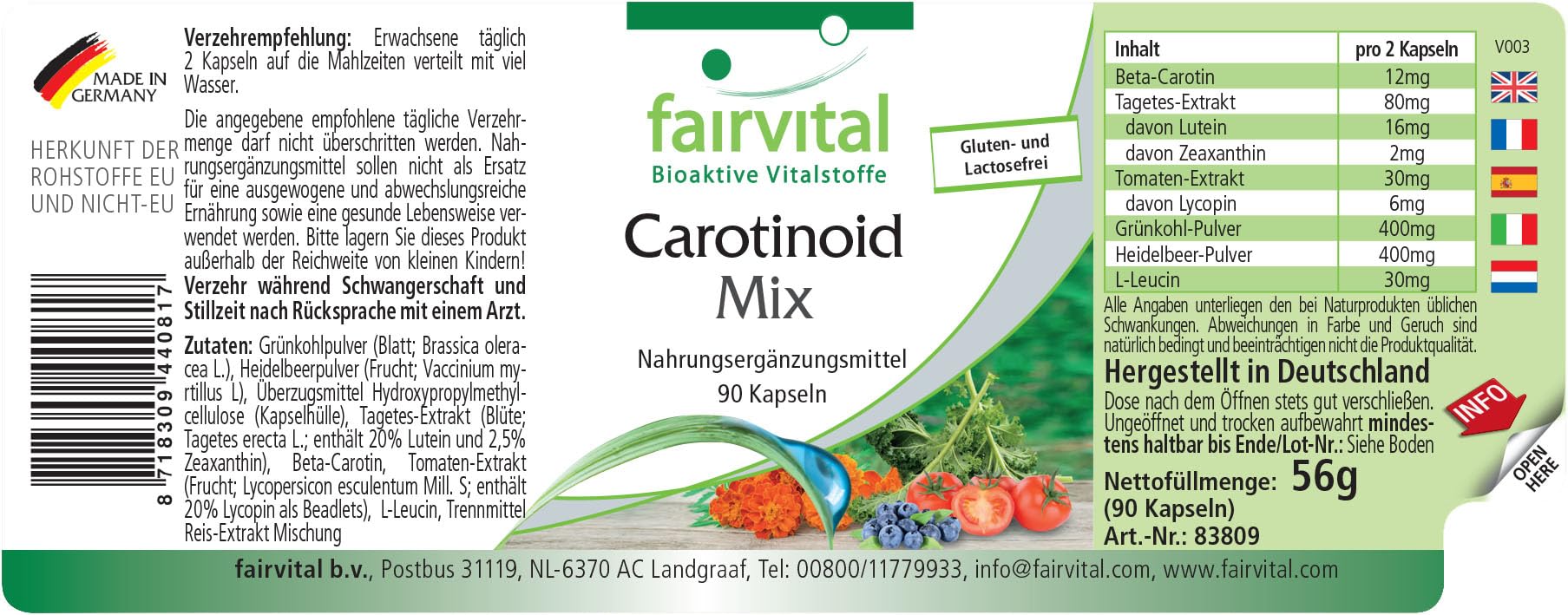 fairvital Carotinoid Mix, 90 Kapseln, schluckfreundlich, HOCHDOSIERT, VEGAN, natürliche Carotinoide mit Anthocyanen (Packung mit 2)