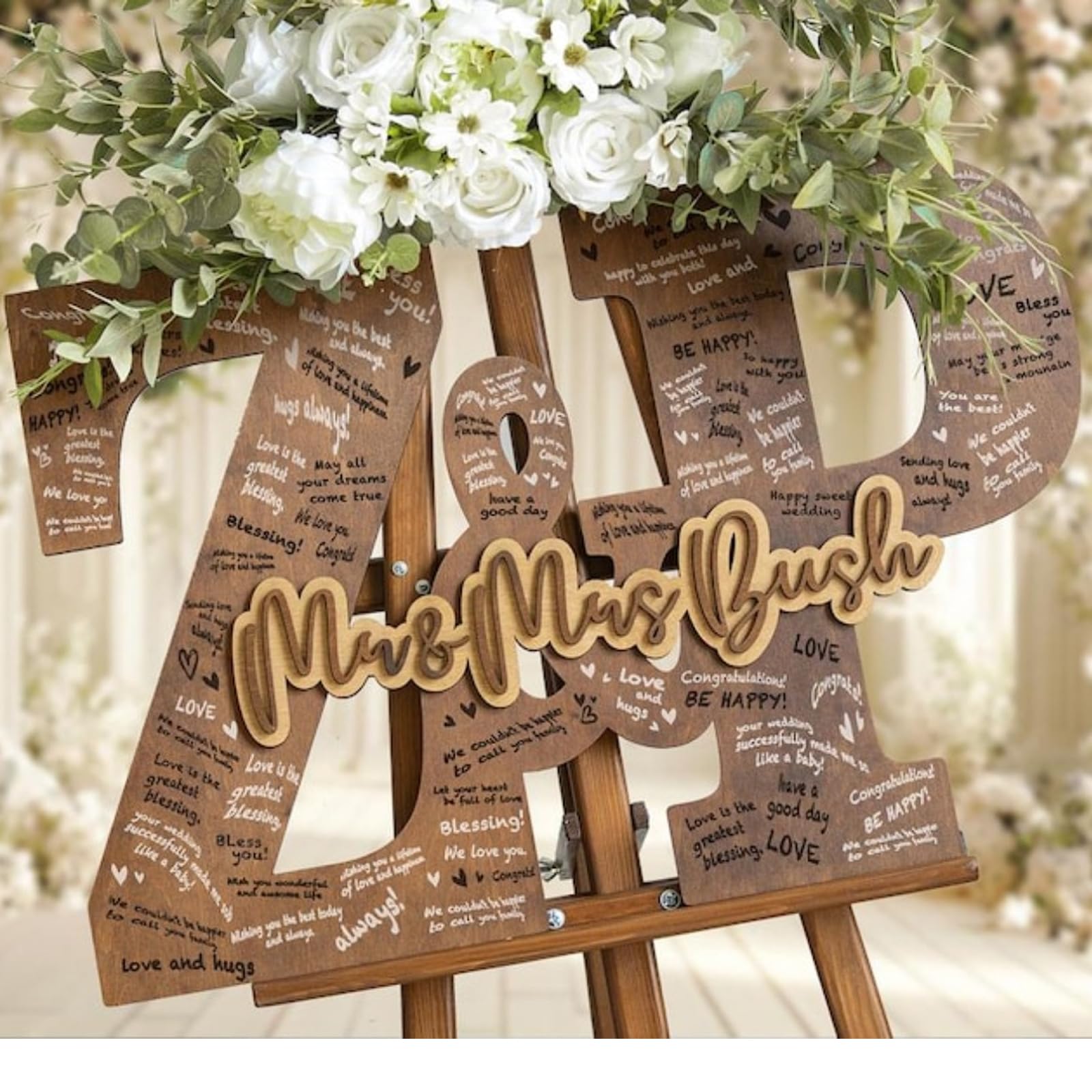 Hochzeitsgästebuch, alternativ, personalisierbar, gravierter Holzbuchstaben, Gästebuch-Schild, Hochzeit, dekorative Schilder und Tafeln (55 cm)