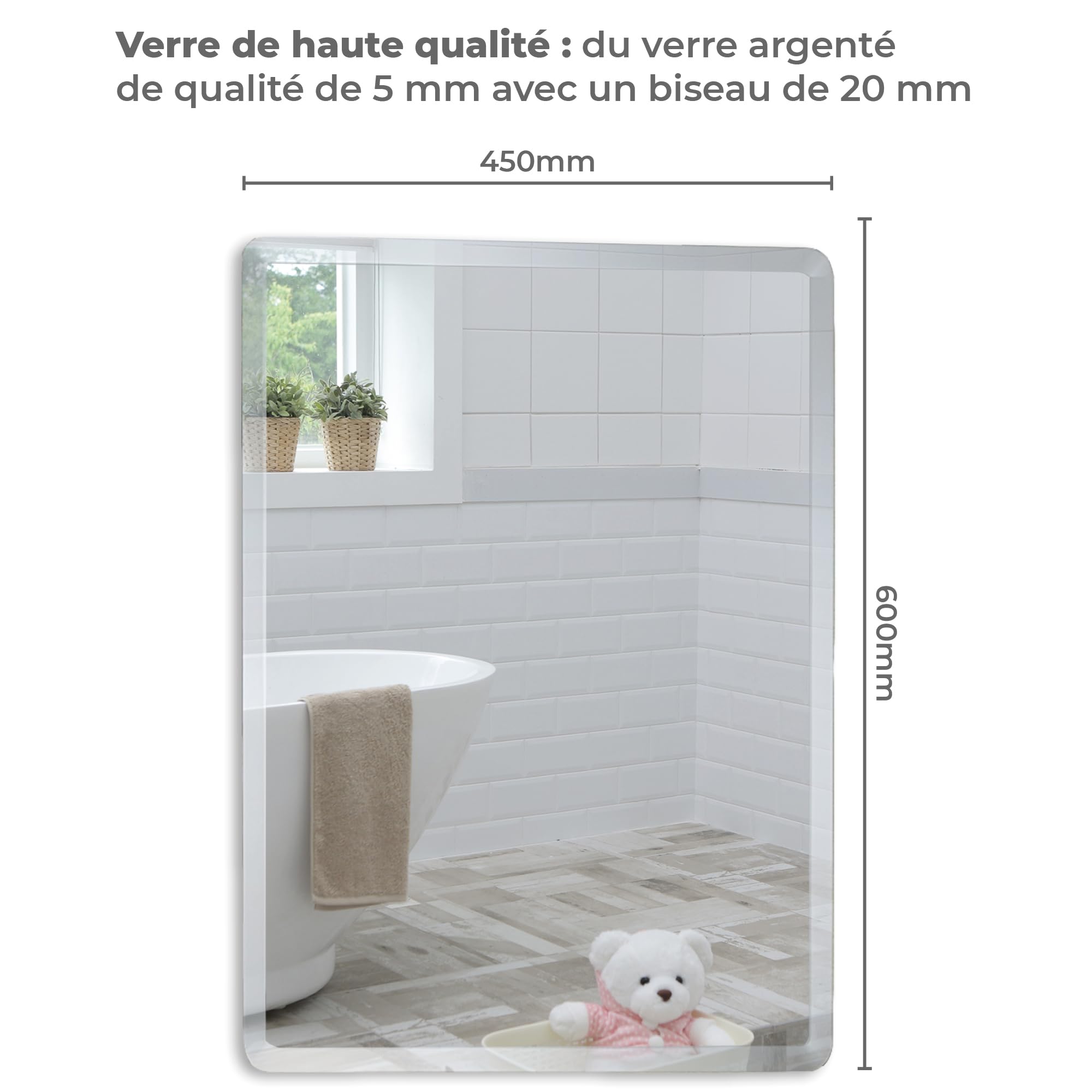 Mood® Specchio da Parete Rettangolare, Specchiera Senza Cornice, per Bagno Ingresso, Corridoio, (60cm x 45cm)