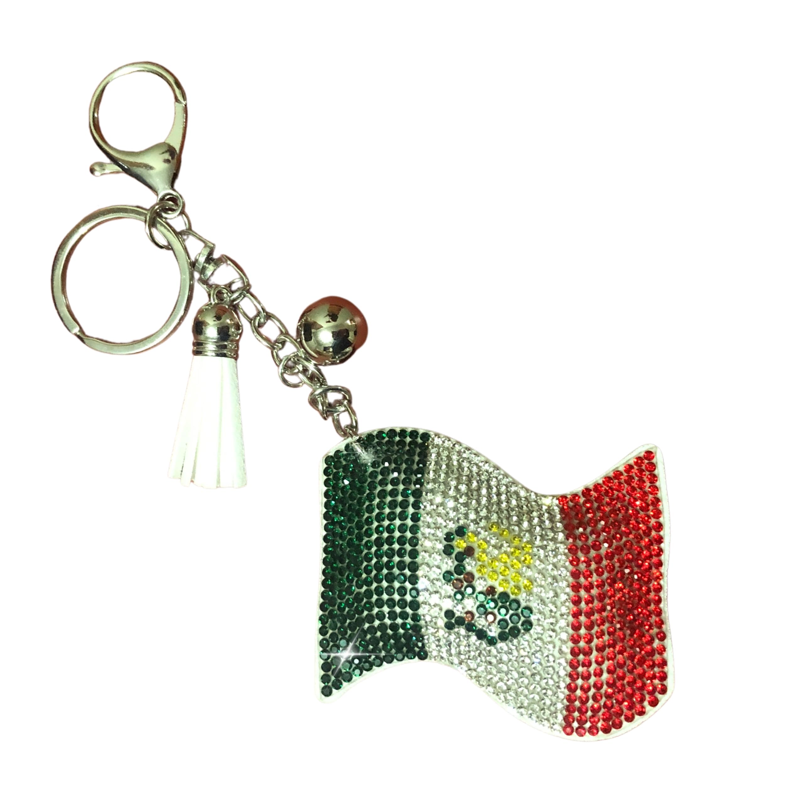 Popfizzy Rhinestone Keychain Accessories for Women, Car Keys Keychain Charms, Bling Keychain, Cute Purse Charms for Handbags, Mexico Flag (Silver), One Size