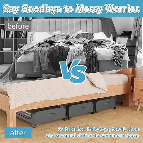 Miniatura 5 de OTAVILEM Almacenamiento debajo de la cama con ruedas, paquete de 2 contenedores de almacenamiento debajo de la cama con tapas transparentes,