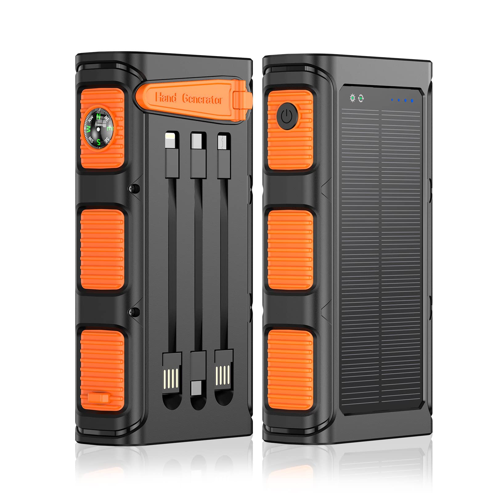 Cargador Solar Power Bank 30000mah Carga Rápida Batería Externa Inalámbrica con 3 Cables de Carga Integrados para Teléfono Tabletas