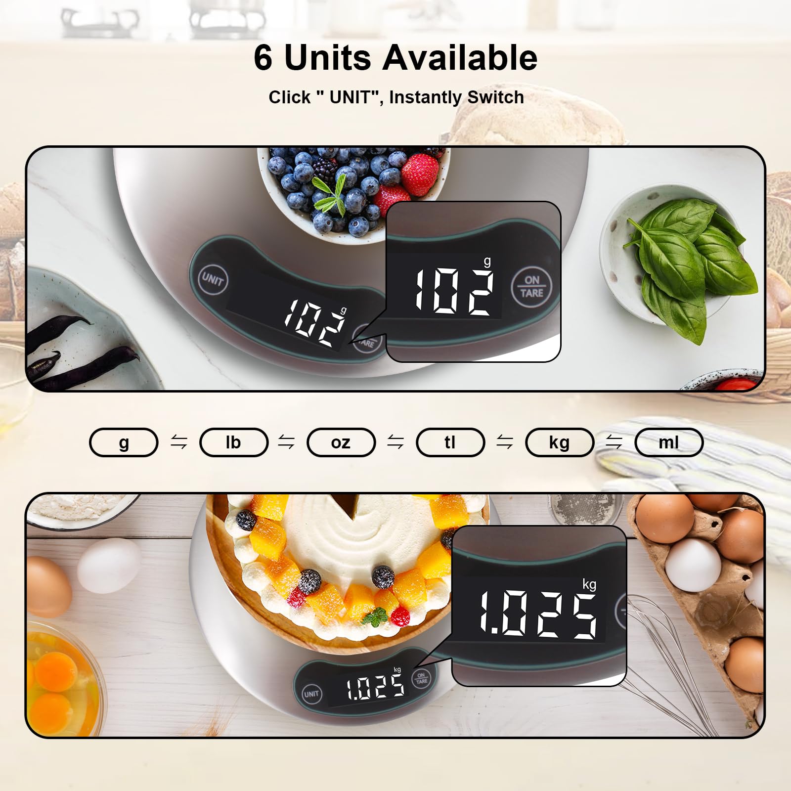 Balance de cuisine numérique de haute précision avec bouton tactile rétroéclairé (gris)