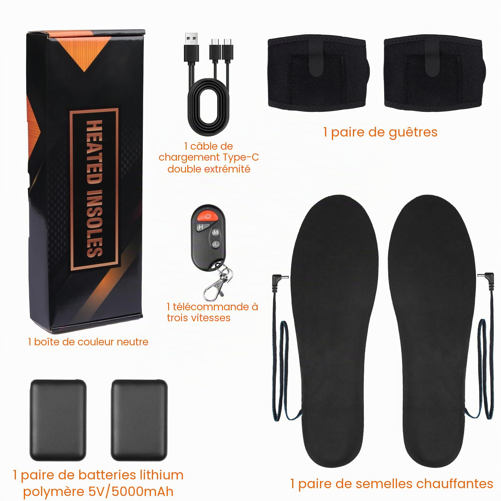 Semelle Chauffante USB Hommes Femmes avec Batterie Externe et Télécommande, 3 Niveaux Découpable Lavable Semelles Thermique Chauffantes Rechargeable pour Chasse Camping Ski