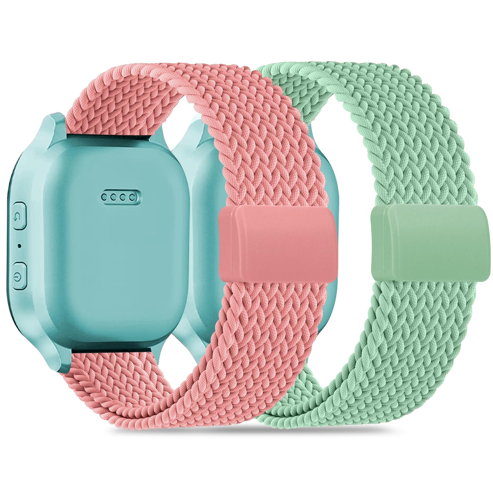 Magnetic Braided Band Compatible with Cosmo JrTrack 5/4/3/2 SE/2/JrTrack &amp; Gizmo Adventrue 3 3 2 1/Gabb 3e 3 2 1/SyncUP Watch 2 1, 2 Pack Soft Breathable Strap Easy Buckle for Small Wrist