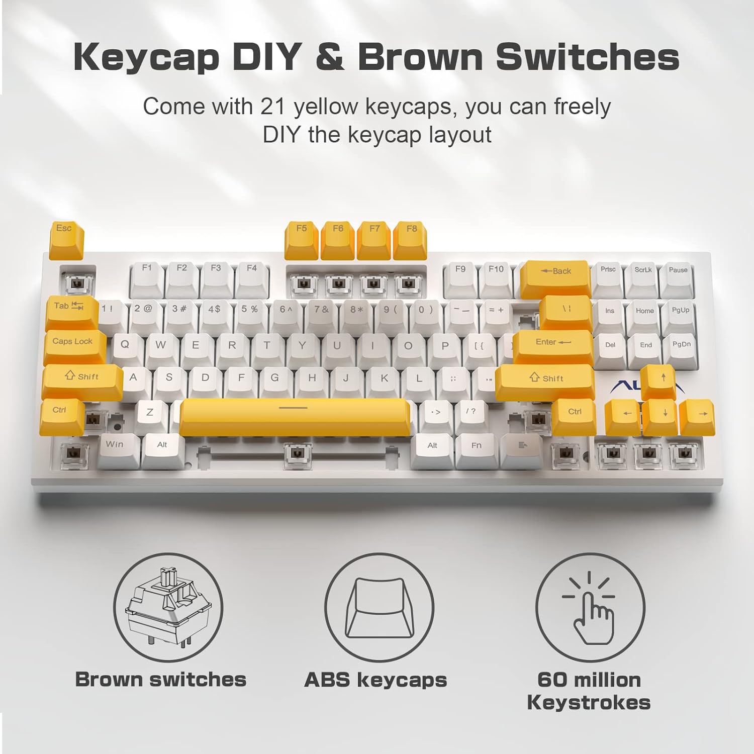 AULA Mechanical Keyboard, 87 Keys RGB Backlight Gaming Keyboard, Compact Wired Computer Keyboards for Windows PC (White, Brown Switch)