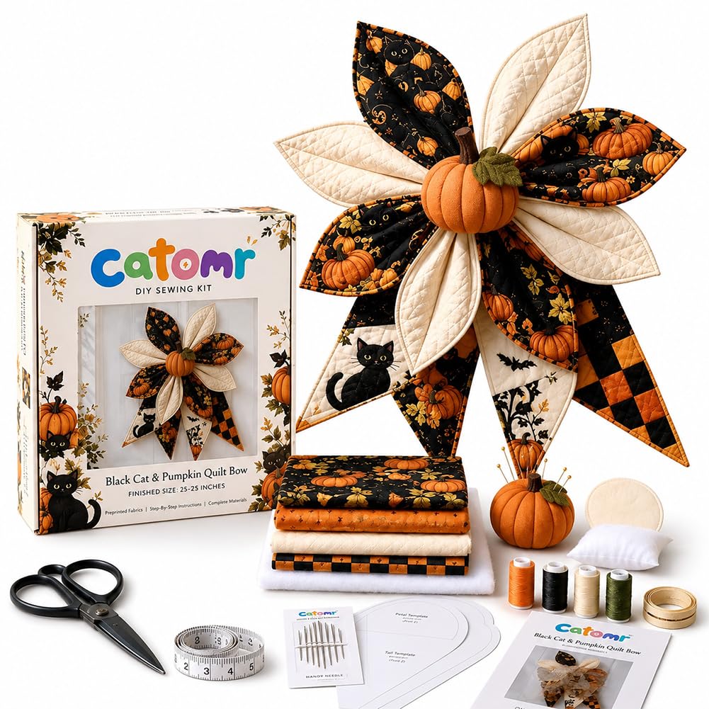 Large Patchwork Bow Sewing Kit, Farmhouse Quilted Fabric Bow Craft Kit