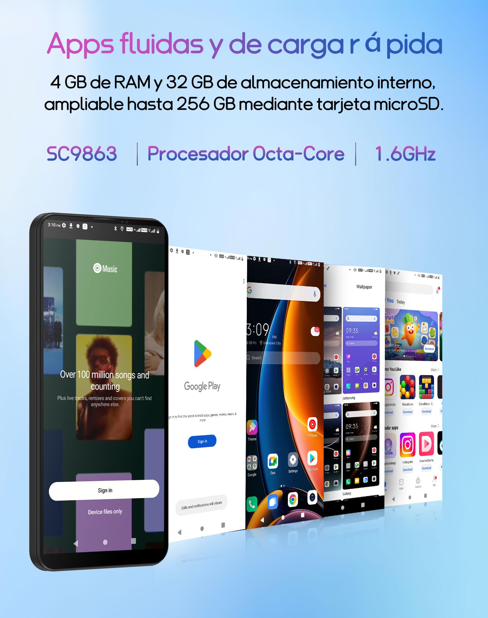 invens Note TK01 Telefonos Moviles Libres, 7(3+4) GB+32GB/128GB TF Teléfono Móvil, Android 12, 6.52'' HD+, 16MP+5MP Móvil, 4250mAh, Smartphone Triple 4G SIM GPS/OTG/3.5mm Jack, Azul