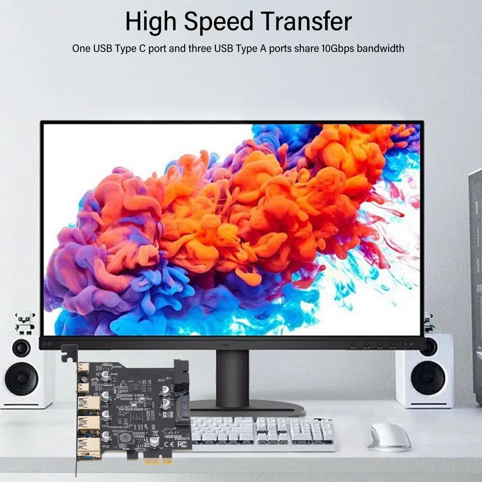 Scheda PCIe a USB 3.2 Gen 2 con larghezza di banda 20 Gbps, 3 porte USB tipo A e 2 porte USB tipo C, scheda di espansione PCIe USB per PC desktop
