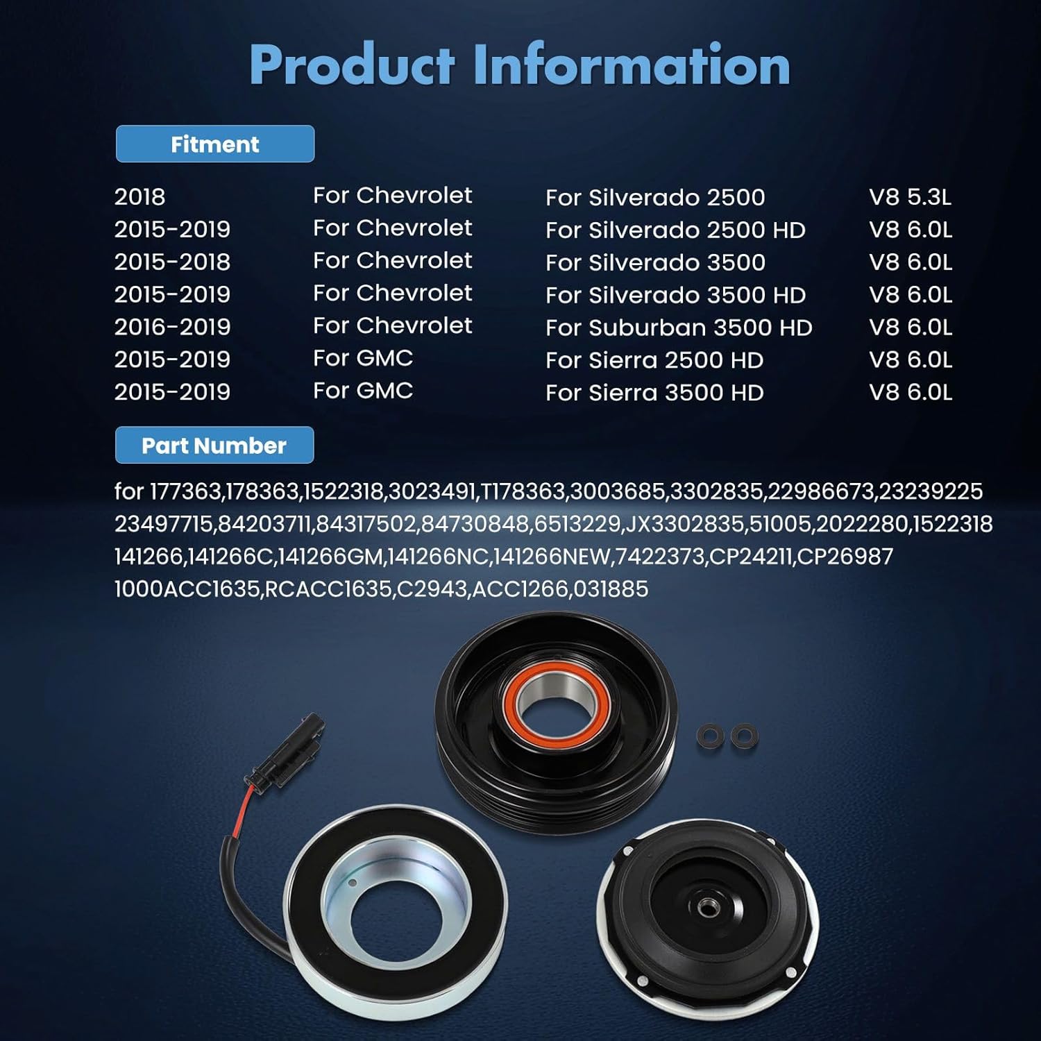 ECCPP A/C Compressor Clutch 2015-2019 for Chevrolet Silverado 2500 HD 6.0L AC Clutch