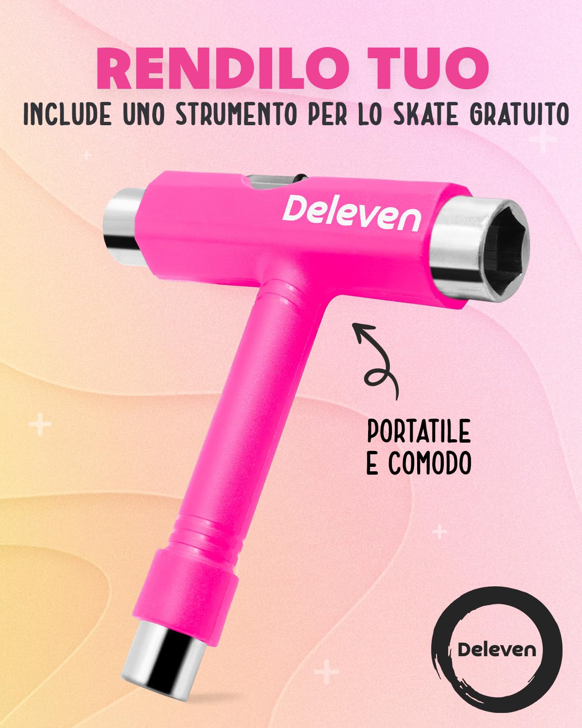 Deleven Skateboard 56cm con Ruote LED, Tool per Skate e Cuscinetti Abec 7 - Per Bambini Principianti Ragazze Ragazzi Adolescenti Adulti
