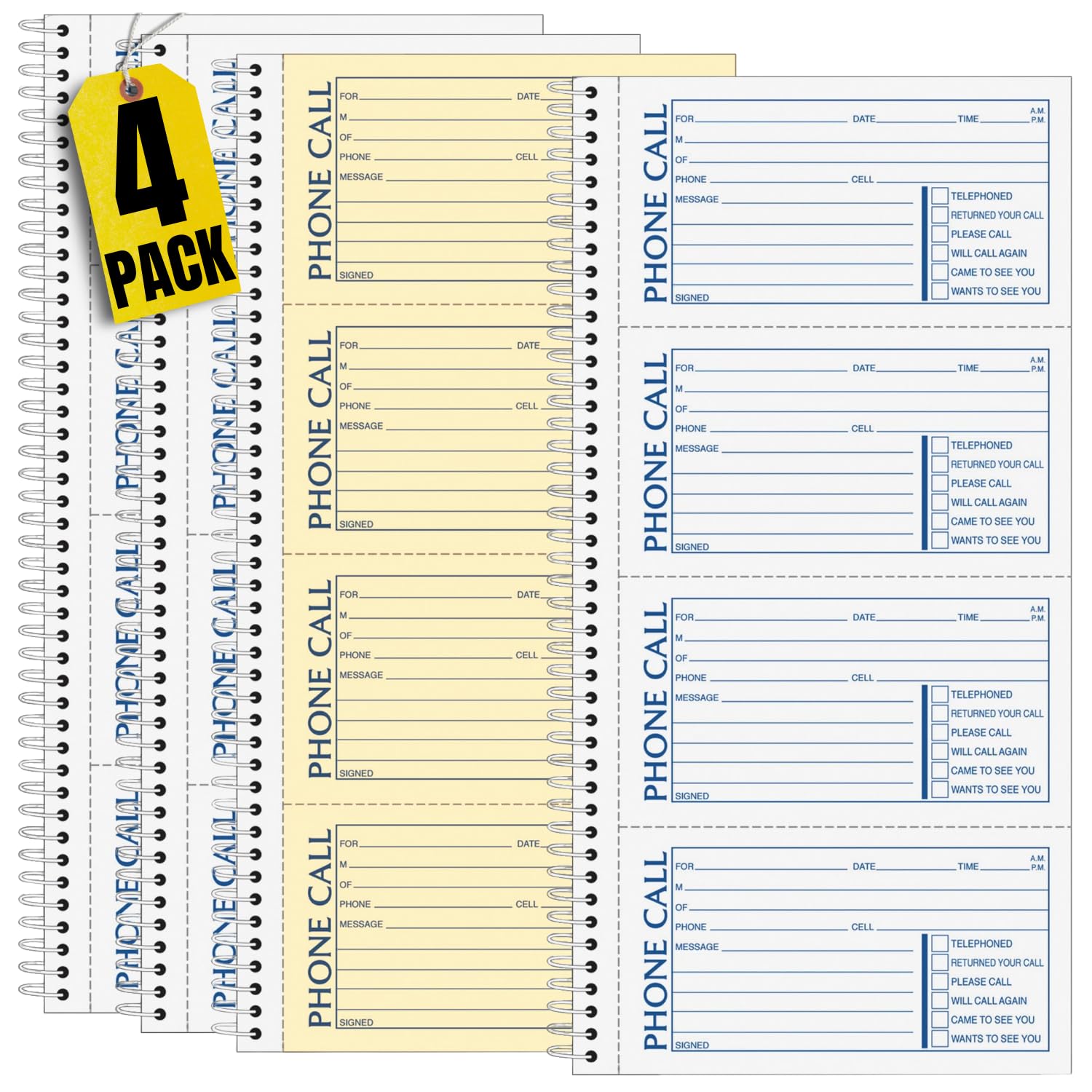 1InTheOffice Phone Message Book 2 Part Carbonless, 5.5" x 11", 2-Part Carbonless, 400-Set/Book - 4 Pack