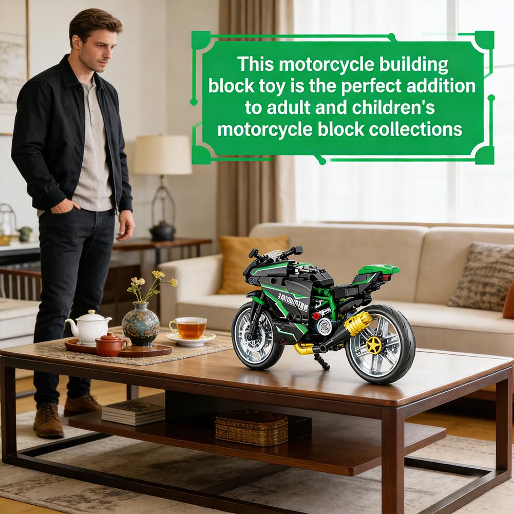 Blocs De Construction De Moto, Moto Modèle à Assembler,Collectionner Blocs Cadeau De Construction Pour Ados Et Adultes,Cadeau Pour Adultes Et Enfants, Décoration De Bureau, Diy 14+ (green)
