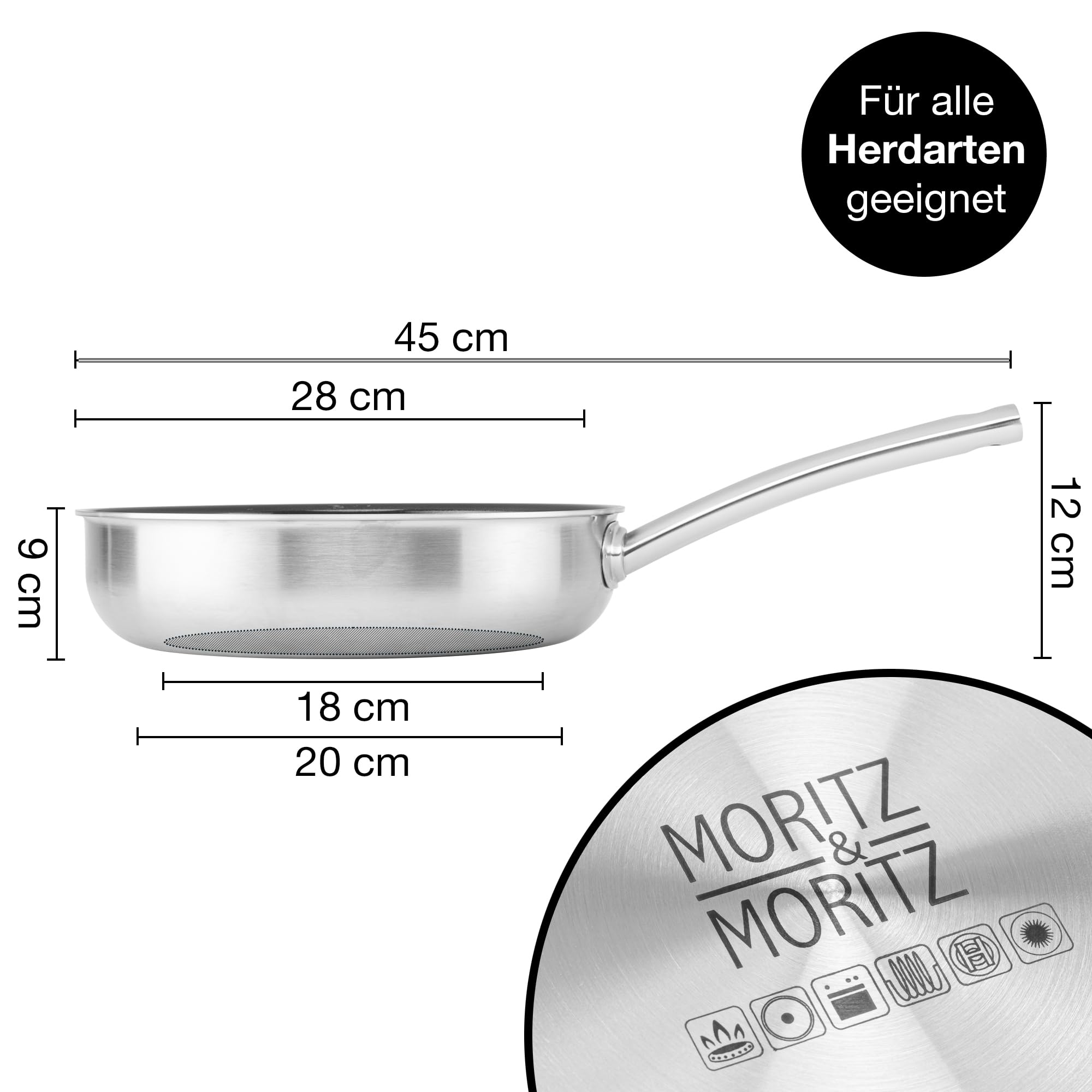 Moritz & Moritz Antihaft Pfanne 28 cm Induktion - Bratpfanne 28cm mit Keramikbeschichtung & Wabenstruktur - Edelstahlpfanne mit hohem Rand - Ideal für alle Herdarten & zum Kochen, Braten, Schmoren