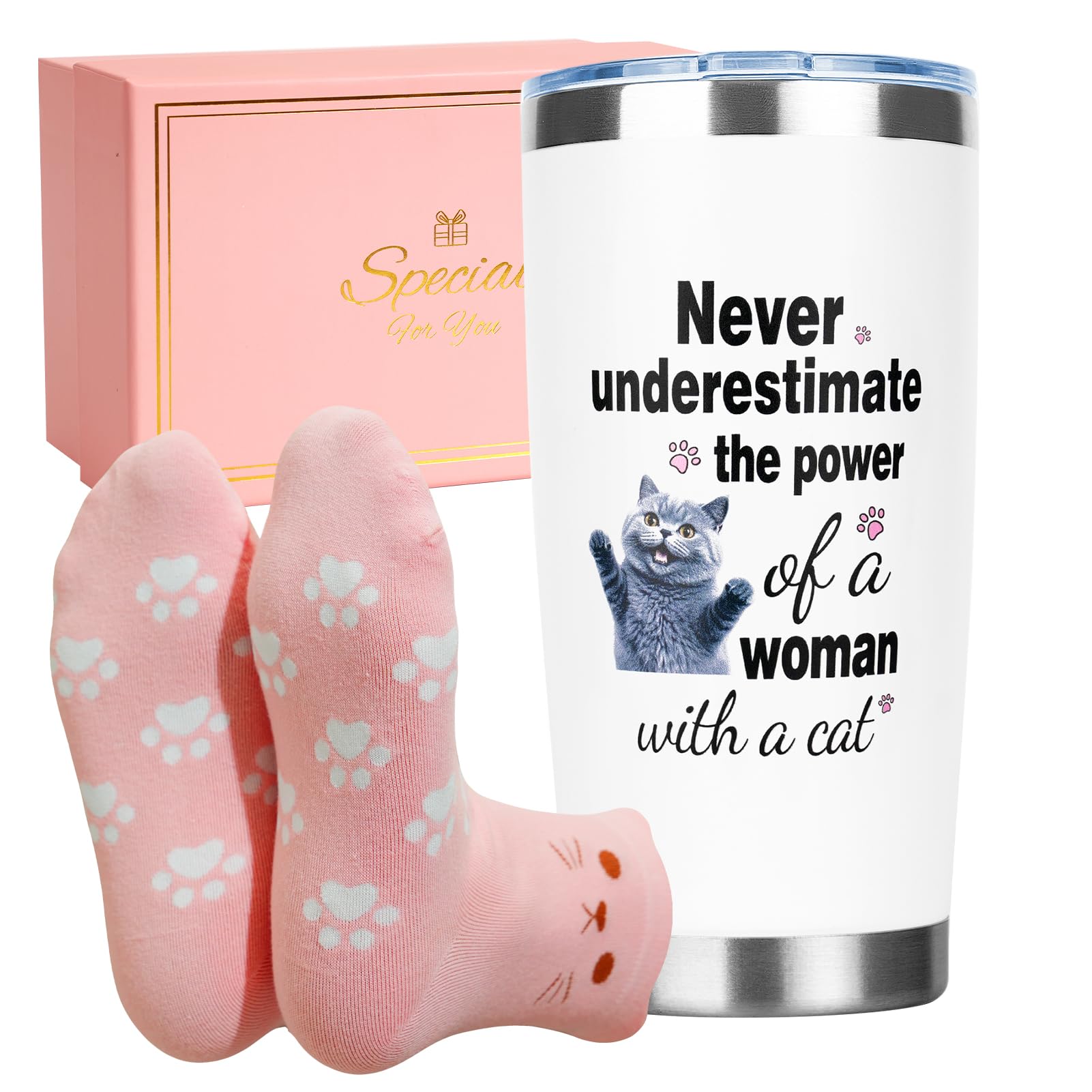 Cat Gifts for Women, Funny Cats Mum Gifts for Cat Lovers, 20oz Travel Tumbler Christmas Birthday Gift, Mother's Day Presents Set