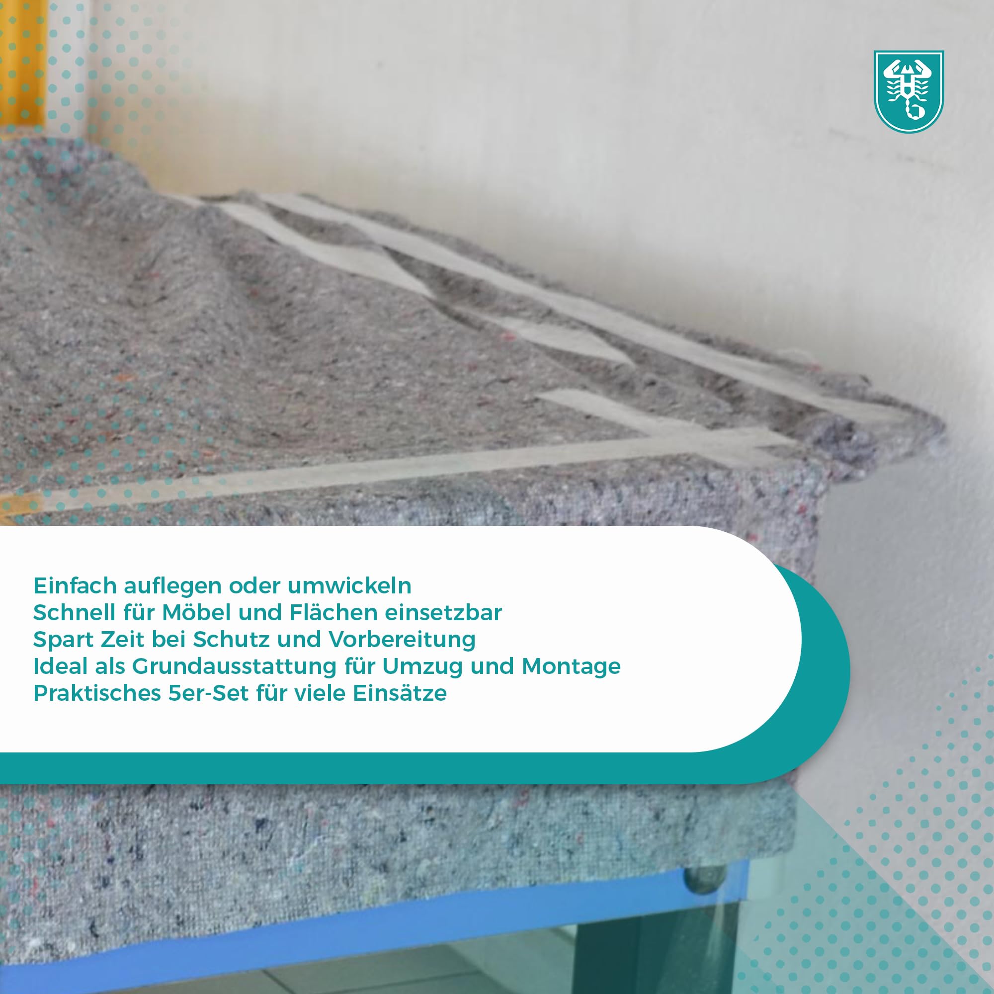 Scorprotect® Packdecke 10er Set 1,50 x 2,00 m – robuste Umzugsdecke 330-350 gr/m², Möbeldecke mit festen Kanten, beidseitig versiegelt, ideal für Transport, Möbel Schutz und Lagerung