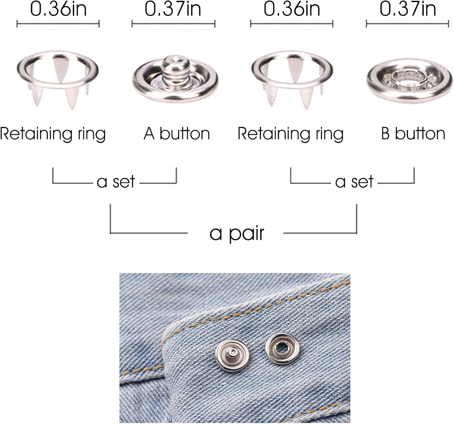 MANTHUMI Silver Button Premium Snap Fasteners Kit (100 Sets) - Thickened Metal Copper Five Claw Buckle with Hand Pressure Pliers Tool for Clothing Sewing and Crafting 2
