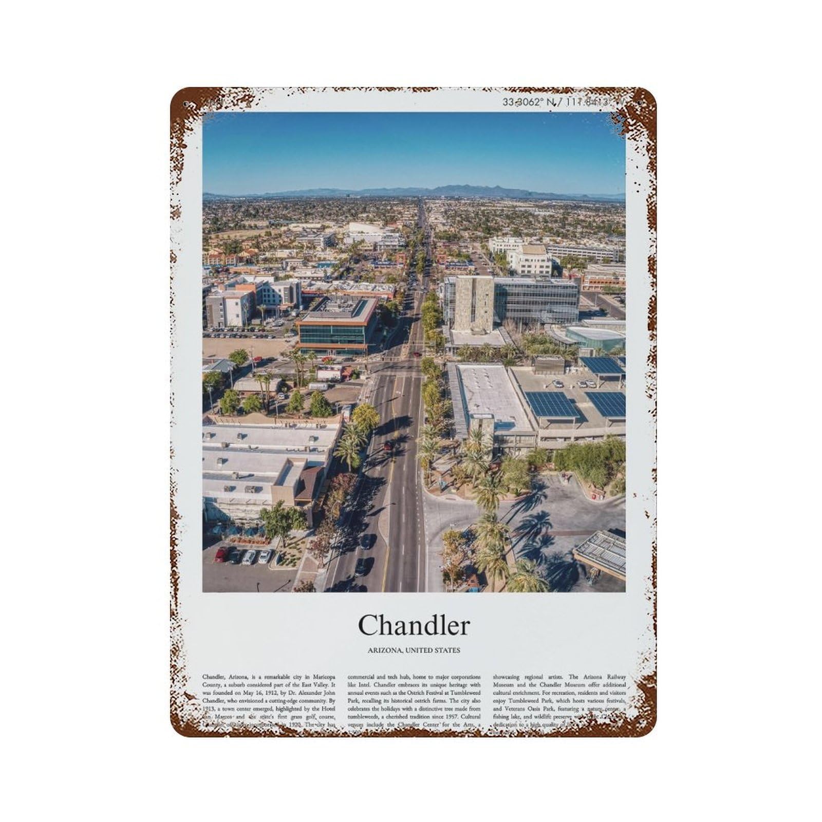 xiaoxiaoshen Chandler Arizona, United States, USA City Scenery Wall Decor Art Metal Tin Poster Modern Home Decor Art Home Bar Shop Decorations Vintage Sign 40x30cm