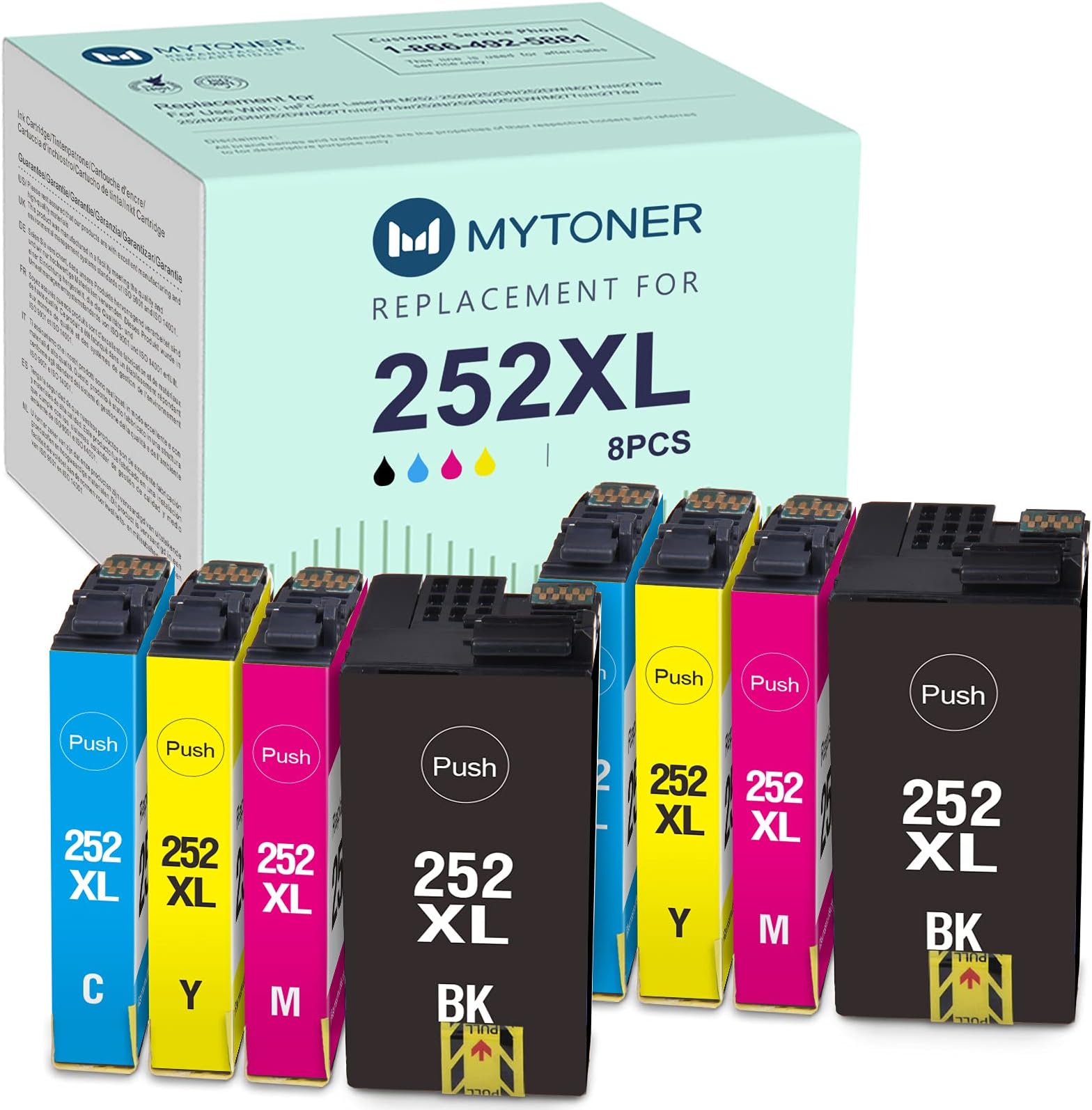 MYTONER Remanufactured Ink Cartridge Replacement for Epson 252XL 252 XL 252 Ink for Workforce WF-7620 WF-7710 WF-3640 WF-3630 WF-3620 WF-7610 WF-7110 Printer (Big-Black Cyan Magenta Yellow,8-Pack)