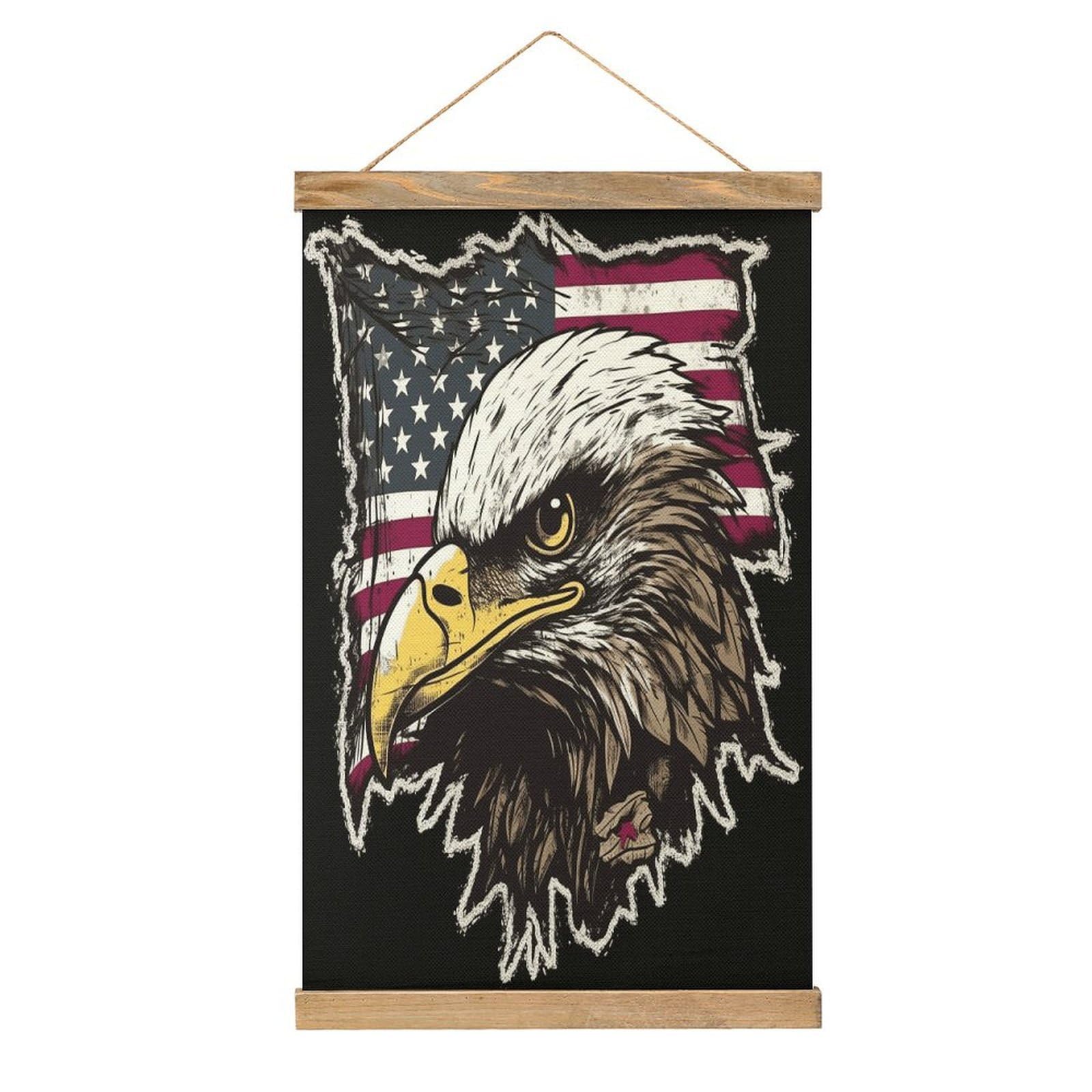 VstaDank US Army Cool American Flag Eagle Poster with Wooden Frame Hanger Art Painting Wall Decor Poster Wall Hanging Wooden Frame 13x20 Wood Poster Hanger for Photo Picture Art Canvas Print Artwork