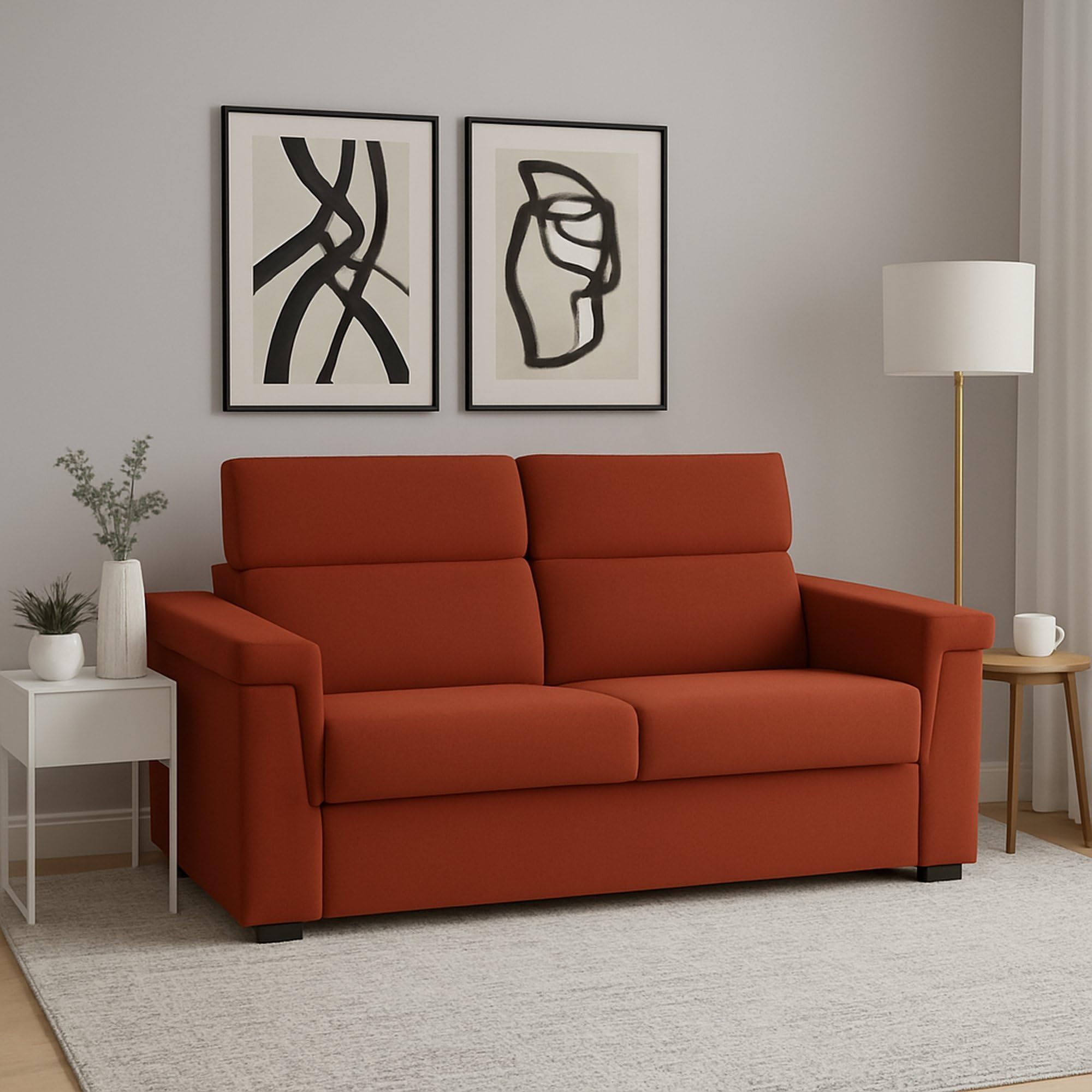Dmora Divano Fisso 3 Posti Zelia 225x95 cm Arancione Sfoderabile Lavabile, Braccioli Made in Italy