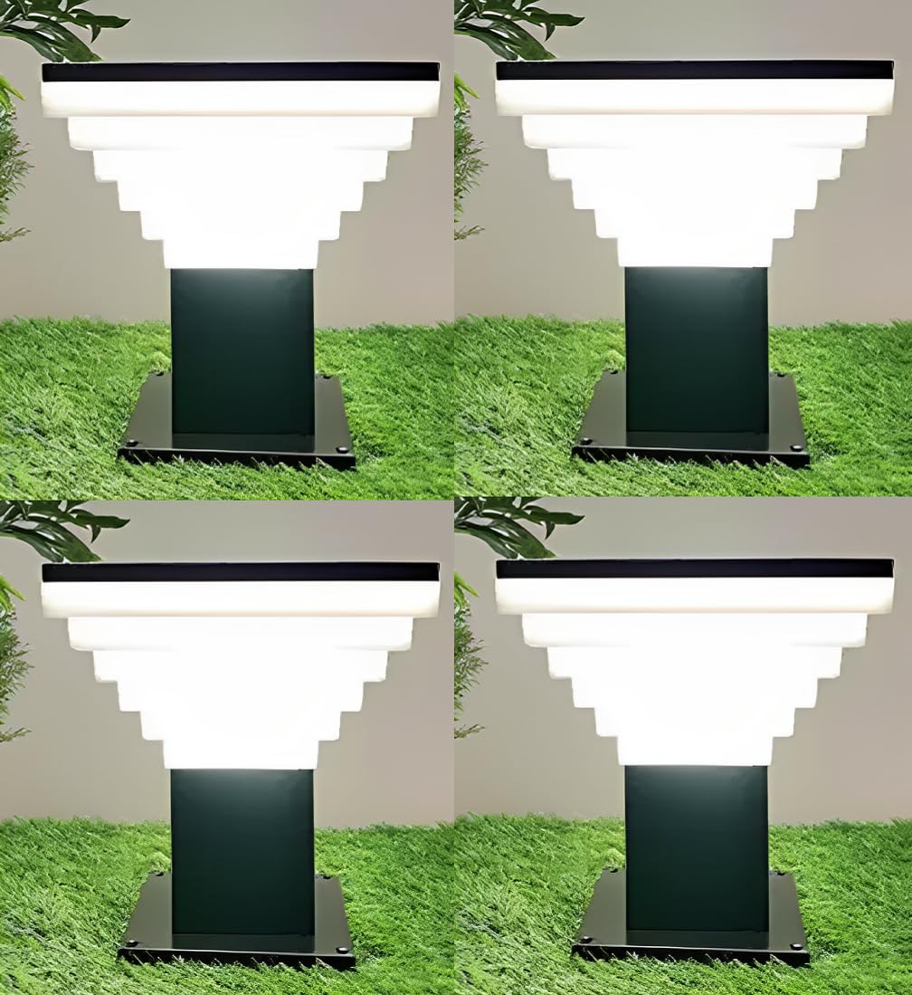 Areezo Lymon Outdoor Square/Pillar/Pole Lamp/Exterior for Gate and Garden, Deluxe, (Black and White) (with Bulb) (Pack of 4)-image-12