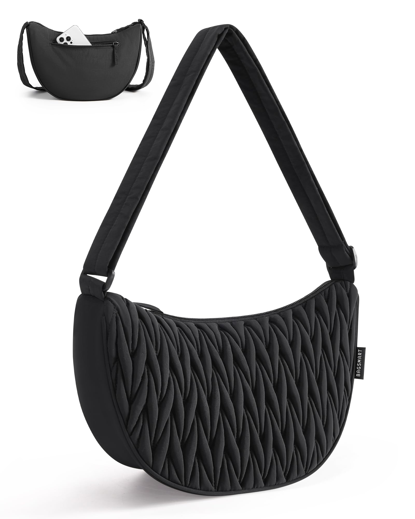 BAGSMART Small Crossbody Bag for Women Men Trendy Quilted Crossbody Hobo Bag with Adjustable Strap and Inner Pockets