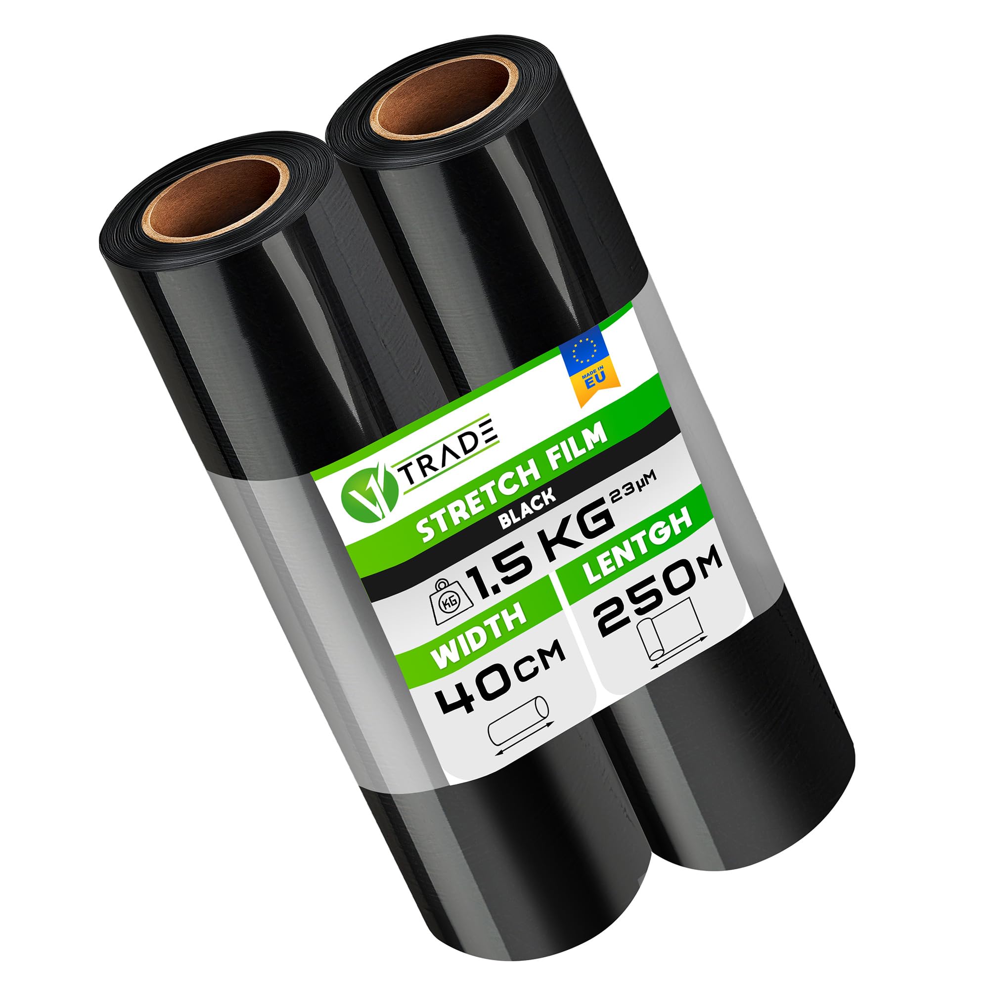 V1 Trade Pellicola per Imballaggio Nera – 2 Rotolo 250 m x 40 cm – Spessore 23 micron – Film Estensibile Trasloco Mobili – Stretch Film per Pallet
