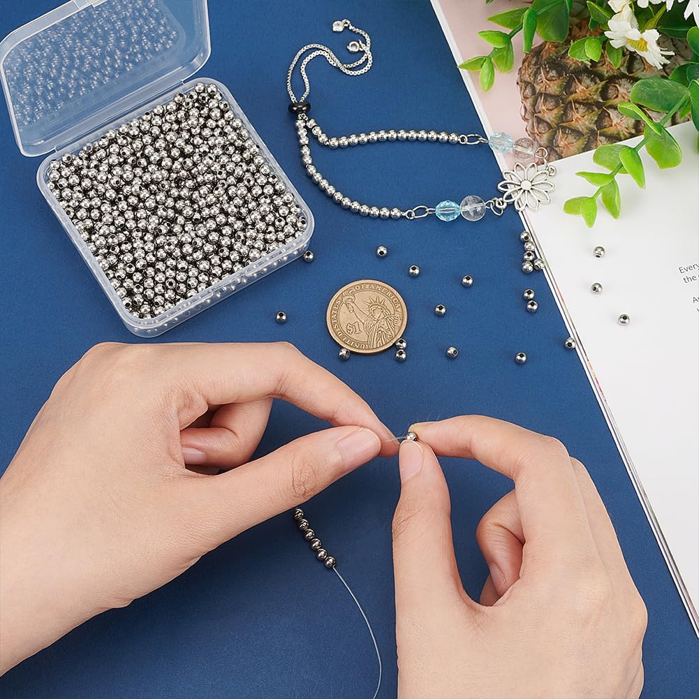 UNICRAFTALE 1000pcs Round Spacer Beads 4mm Stainless Steel Loose Beads Rondelle Beads Metal Spacer Beads Hollow Round Beads Smooth Finding - Image 4