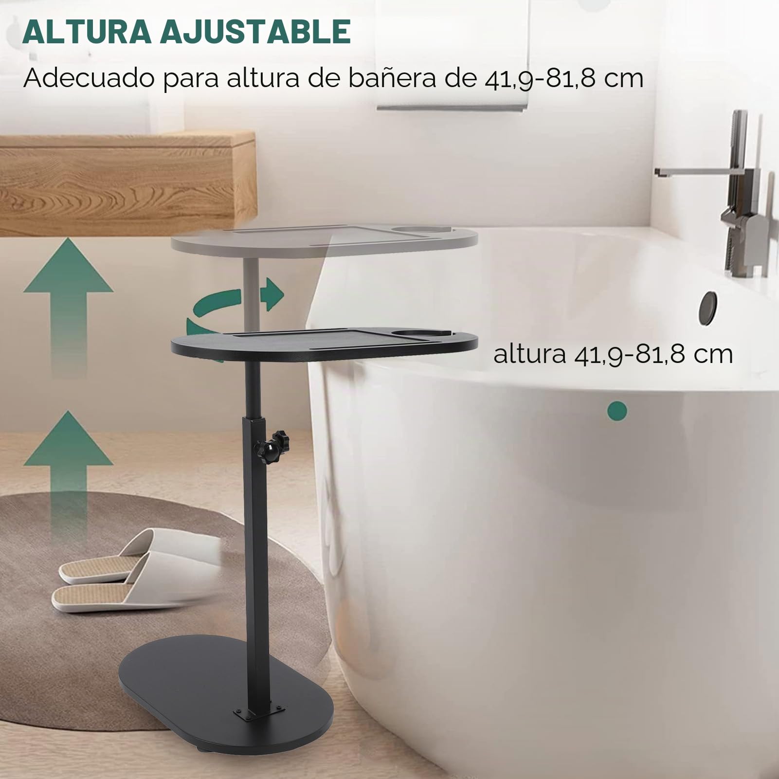 Ejoyous mesa auxiliar giratoria 360 grados para sofá, mesita de noche, mesa de cama, portátil, madera