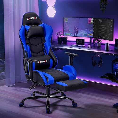 Miniatura 74 de ECOTOUGE - Silla para juegos de PC con reposacabezas y almohada lumbar, silla ergonómica de escritorio de oficina de carreras de piel sintética