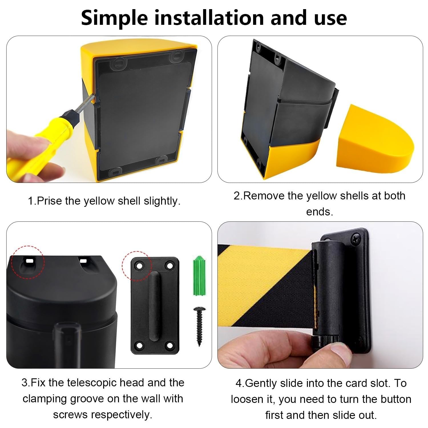 Barrera De Seguridad Retráctil De Pared De 5 M De Longitud con Soporte Y Kit De Montaje. Disponible En Negro, Rojo Y Amarillo. Ideal para Aeropuertos, Eventos, Escuelas Y Espacios