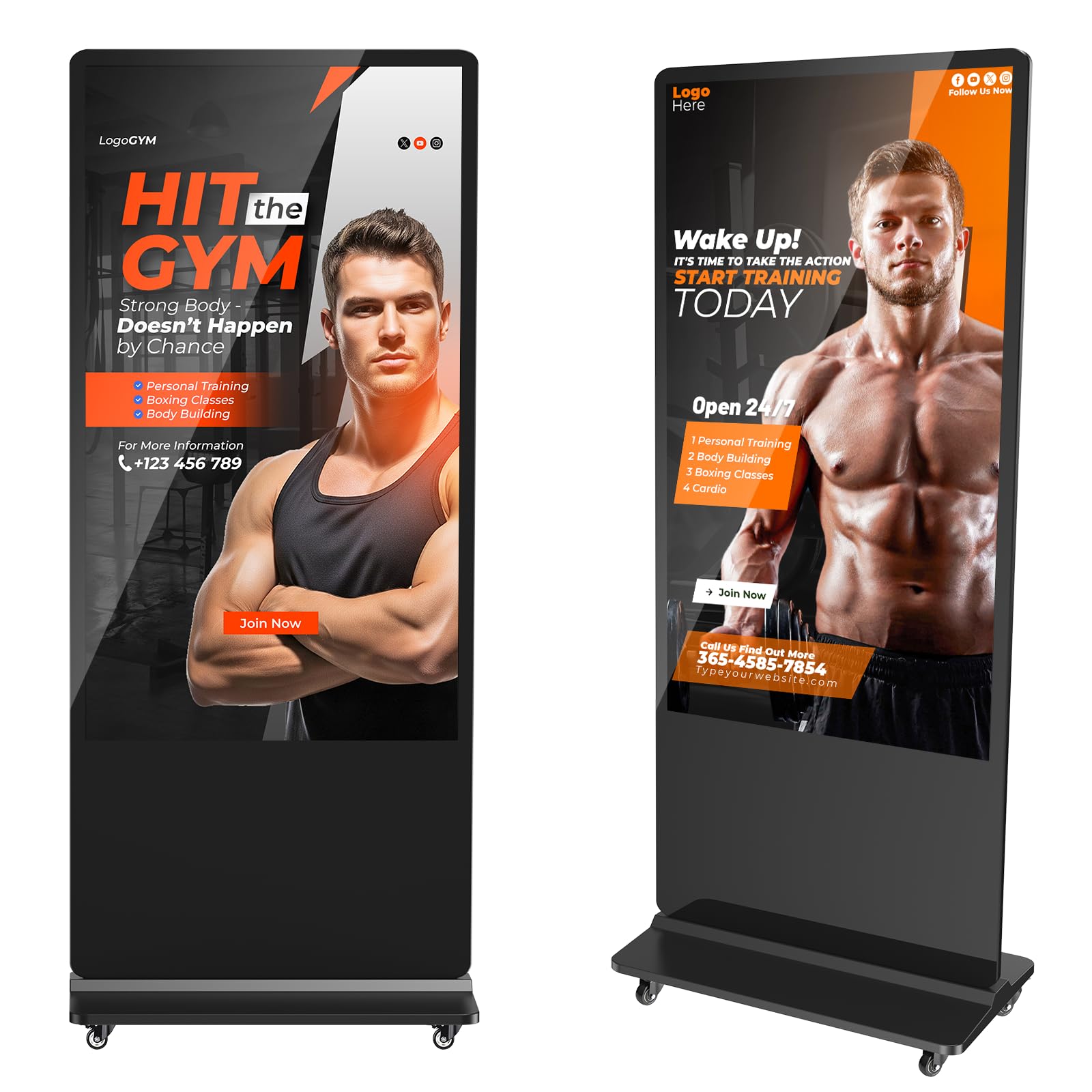 Digital Signage Display, LCD Screen Digital Kiosks & Interactive Displays 4K Totem Floor Standing Auto AD Player with USB/HDMI/WiFi Android OS(65'' Black Non-Touch)