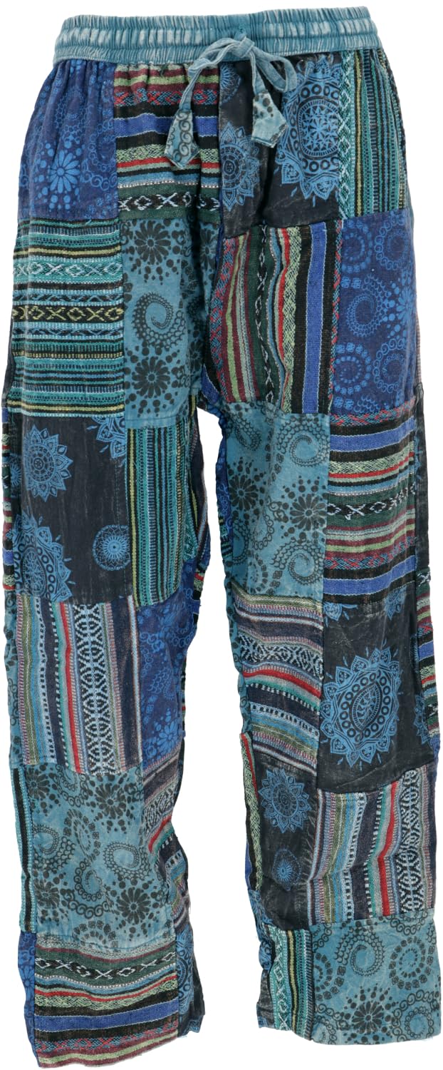 GURU SHOP Pantalon de yoga patchwork Goa Pantalon Loose Fit Pantalon Homme Coton Pantalon Alternative Vêtements