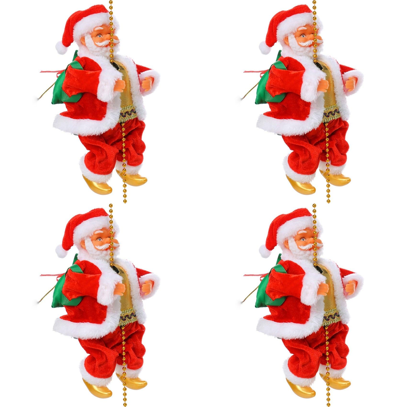 Vjsujehgy 4X Santa Claus Climbing Beads Electric Climb Up and Down Climbing Santa with Light and Music Decorations White Face