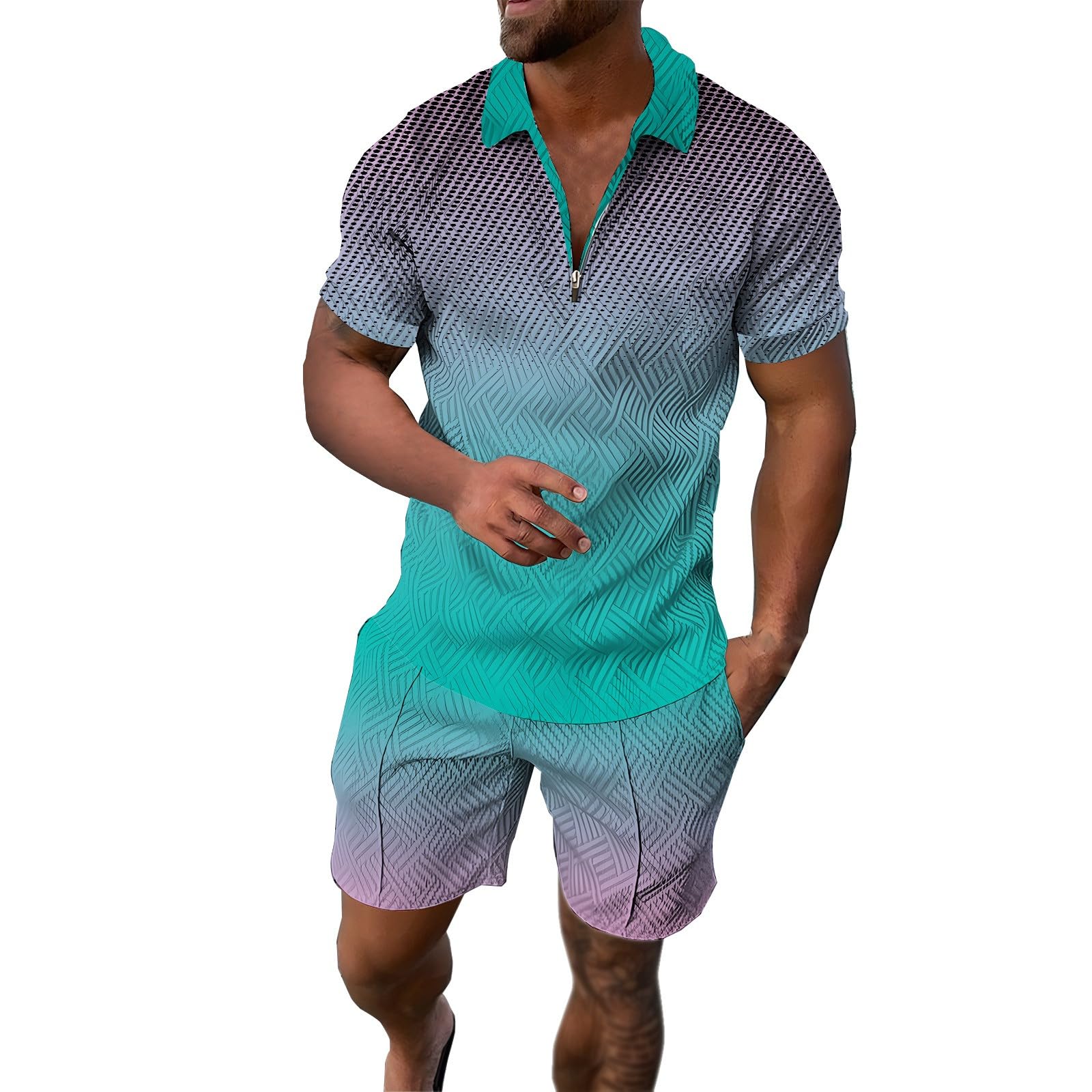 Ensemble t-shirt et short imprimé dégradé vert menthe confortable