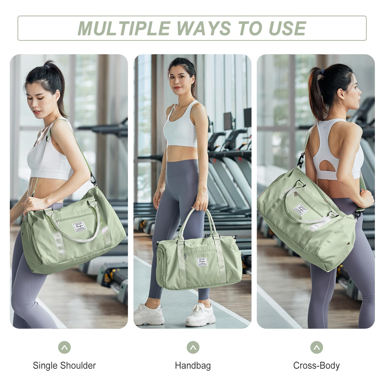 HYC00 Borsone Palestra Donna Uomo con Scomparto Scarpe Borsone da Viaggio Sportivo Borse da Palestra Grande per Donna Borsa Piscina Fitness Borsa per Ospedale Weekend Duffel Bag per Yoga,Erba Verde