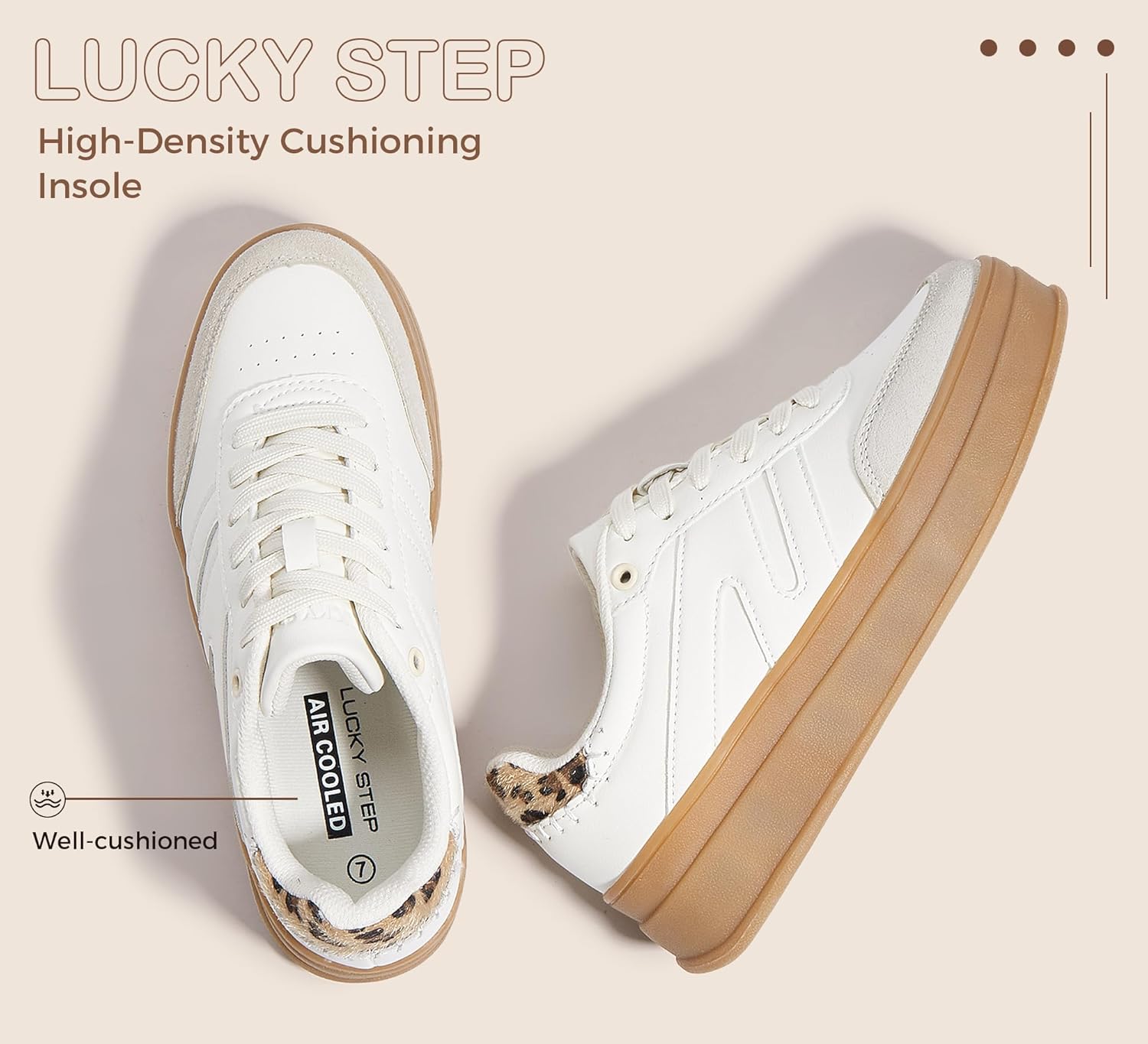 LUCKY STEP Women's Platform Retro Fashion Sneakers Classic Casual Gum Rubber Sole Skate Trainer Tennis Walking Shoes Thick Sole Trendy Footwear - Image 3
