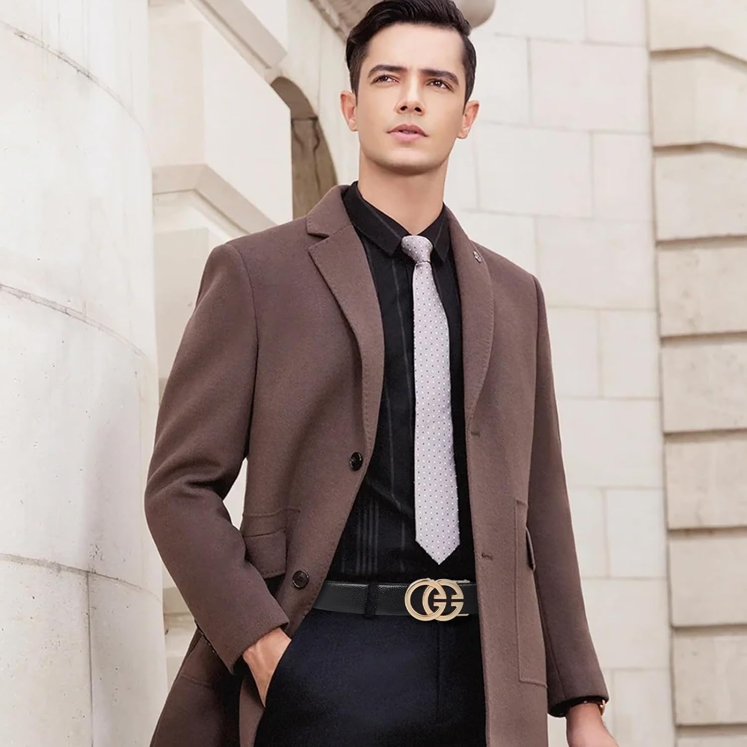 Men&Womens Leather Dress Belt Business Automatic Buckle Belt Color-Black Silver Gold - Image 5