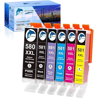 GoToners XXL printer cartridges Compatible with Canon PGI-580 CLI-581 cartridges for Pixma TS8150 TS8151 TS8152 TS8250 TS8251 TS8252 TS8350 TS8351 TS8352 TS9150 TS9155 pack of 6 including CLI-581XXL PB