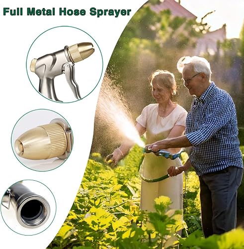 Miniatura 4 de Juego de manguera de jardín de acero inoxidable con boquilla de latón, válvula de manguera flexible, antitorceduras, ligera, a prueba de pinchazos,